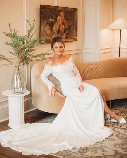 Bride seated in the bridal suite